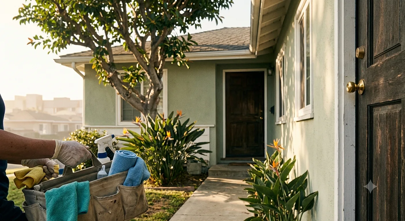 Exterior of a ranch-style home receiving house cleaning service in Costa Mesa, CA