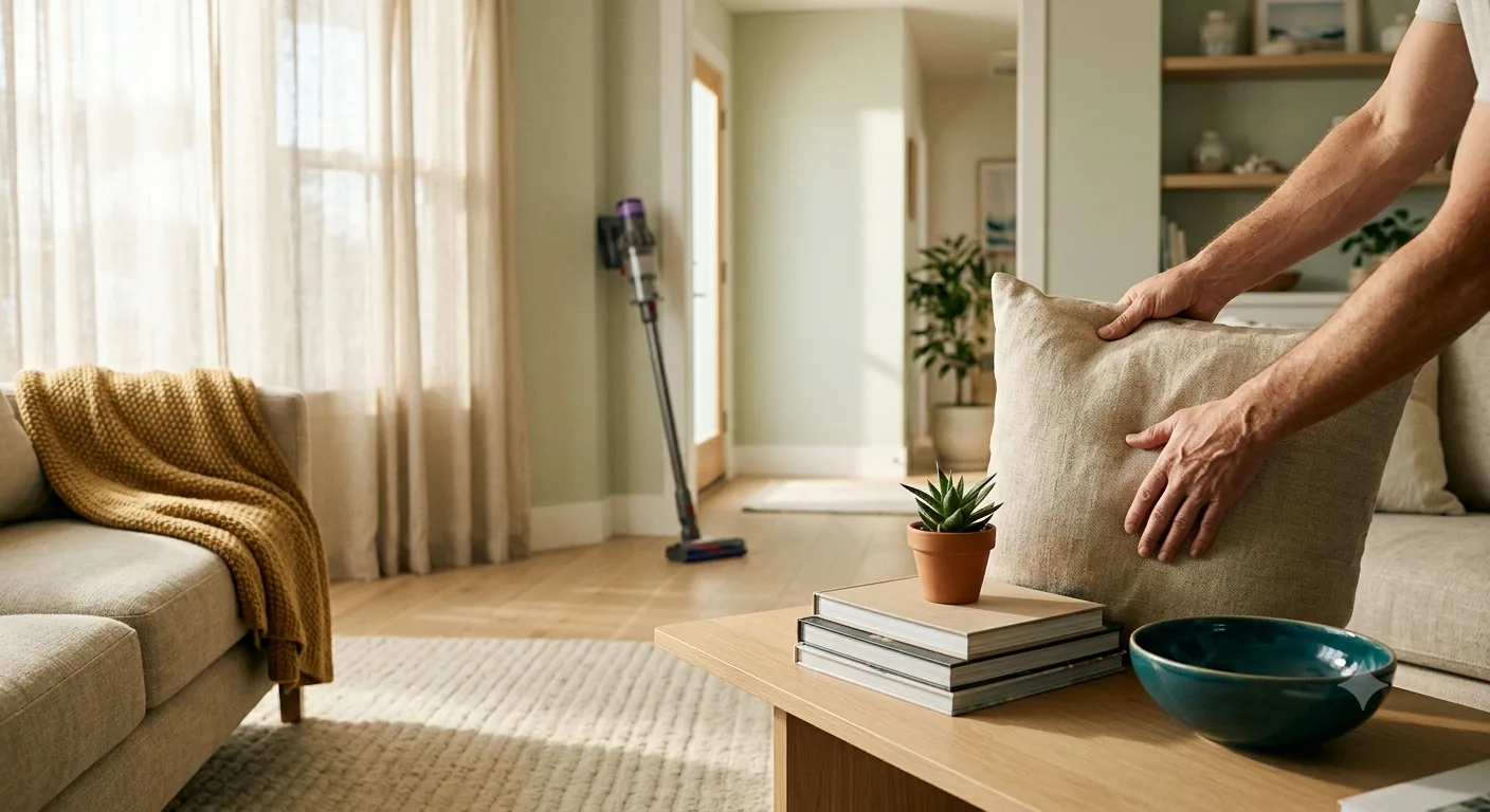 Tidy, freshly cleaned living room maintained by a recurring cleaning plan in Orange County, CA