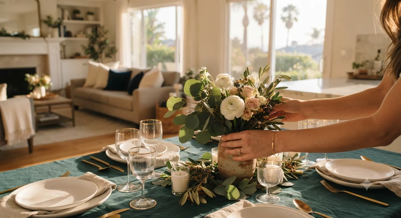 Dining table set and ready before a special event cleaning service in Orange County, CA